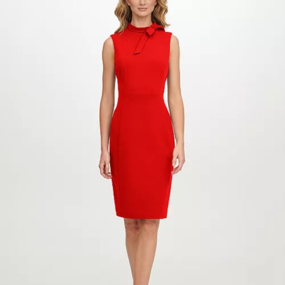 Calvin Klein Neck Bow Sheath Orange Sleeveless Dress